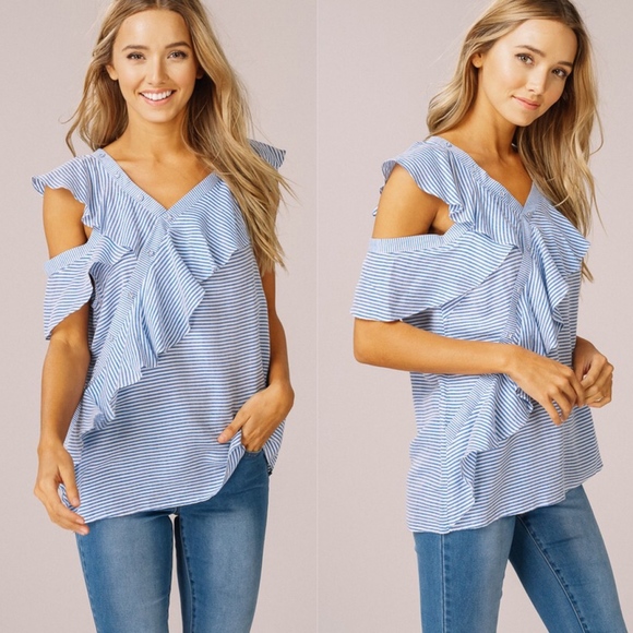 LAST - JESSIE Ruffle Detail Top - BLUE - Picture 2 of 3